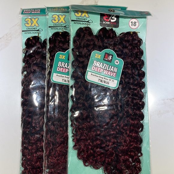 🥳2Fer HAIR Sets, 3 Packs 18” Brazilian Wave, Deep red/wine & 28” Extensions,Wine - Picture 4 of 11